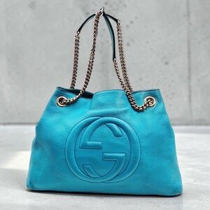 ✨🛍️ Gucci Teal Leather Soho Chain Shoulder Bag